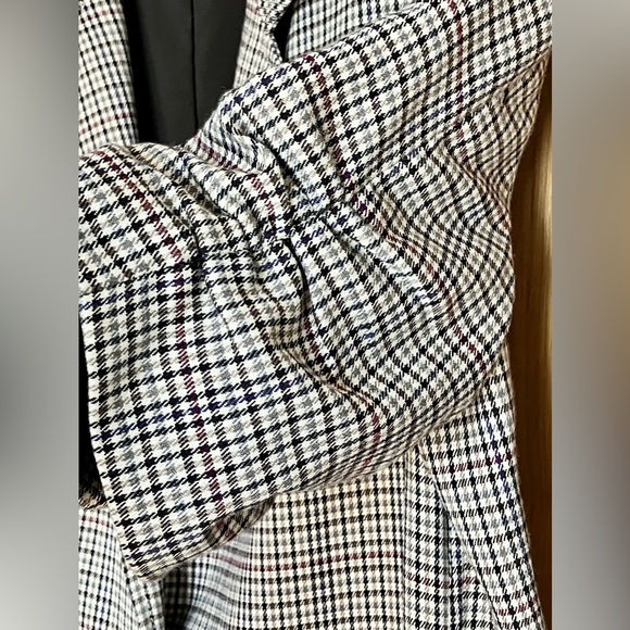 EUC KAREN KANE Ruched Sleeve Houndstooth Plaid Blazer W/ Stretch M Cream/Multi - Picture 7 of 14
